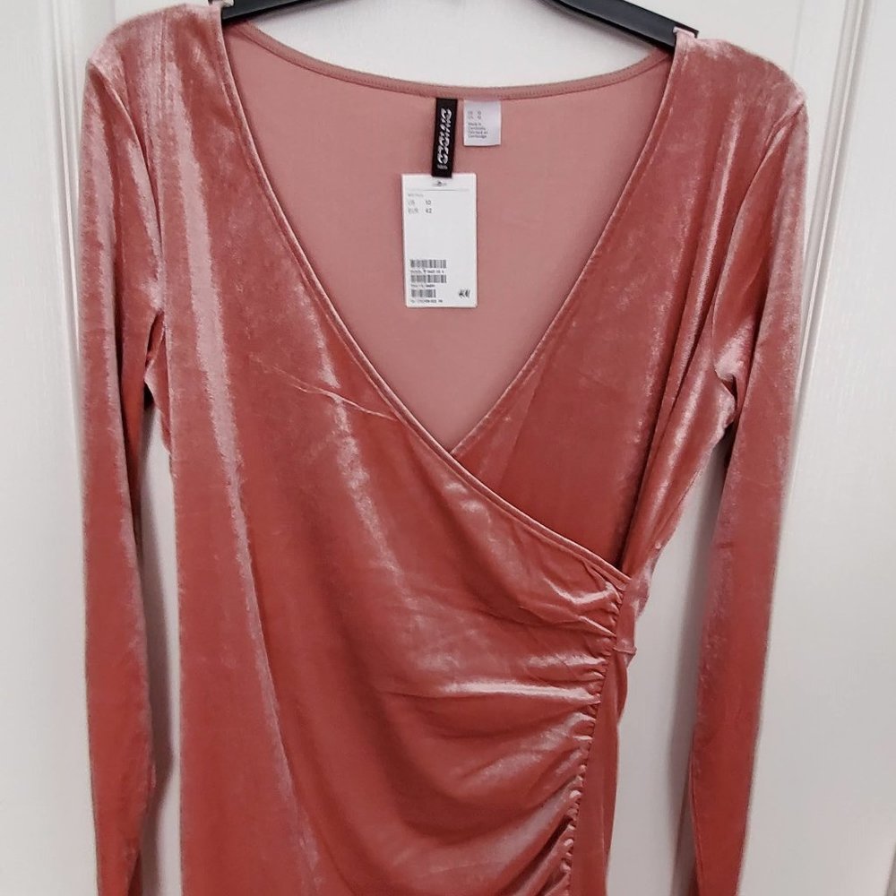 H&M Blush Pink Velvet Dress with Tulip Hem